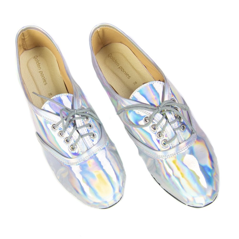 Vegan Holographic Oxford Flats Irridescent Shoes 9